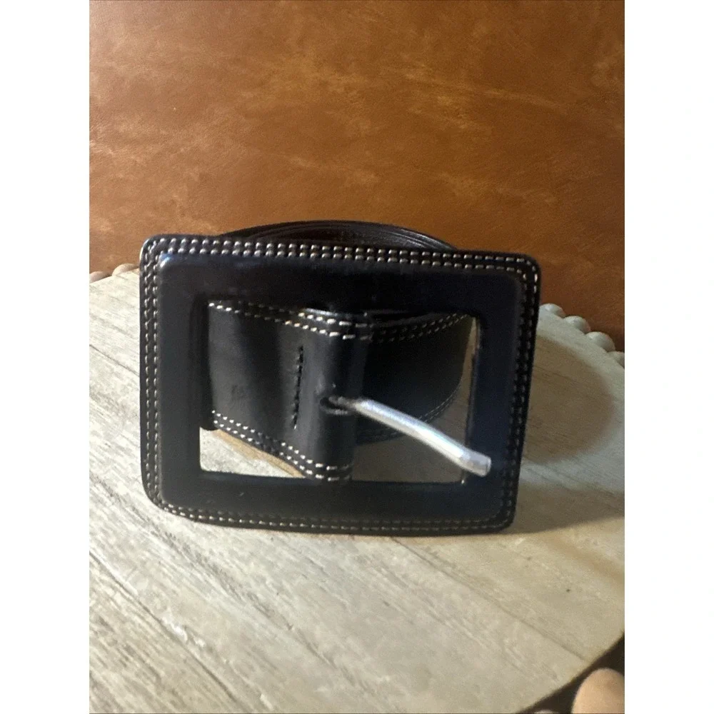 Vtg Y2K Banana Republic Black Leather Belt Sz S-MOversized Buckle 1990's-Italy